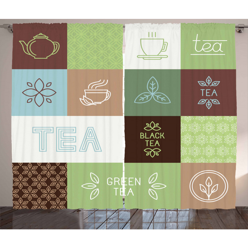 Checkered Tea Images Curtain