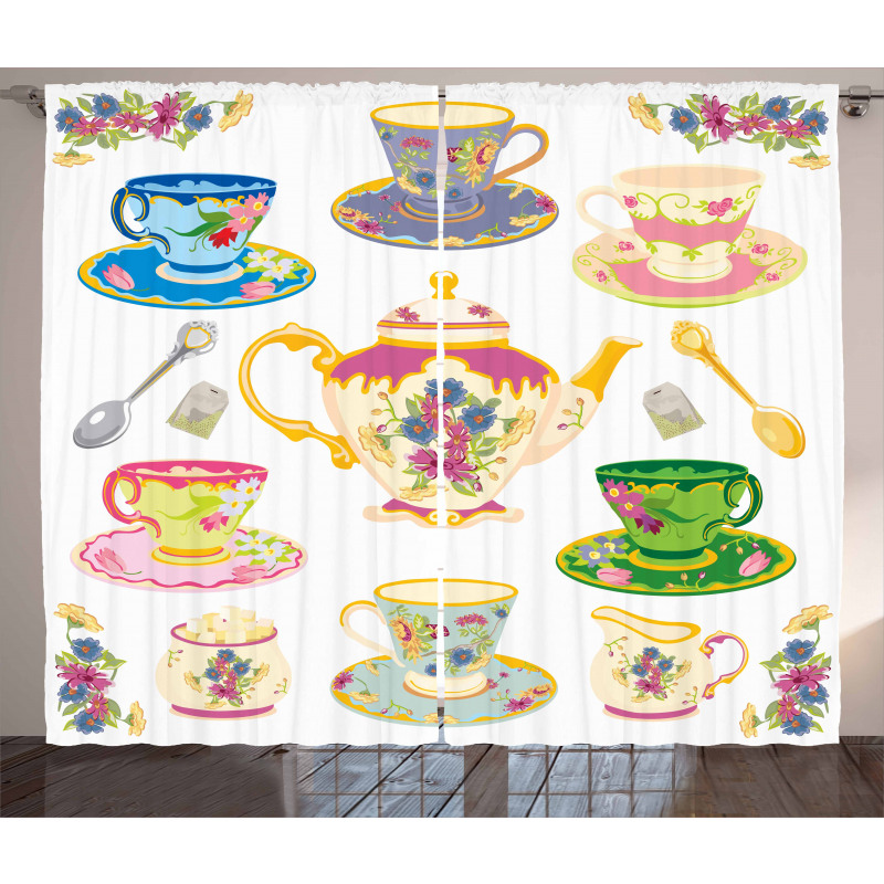 Vivid Teacups Sweets Curtain