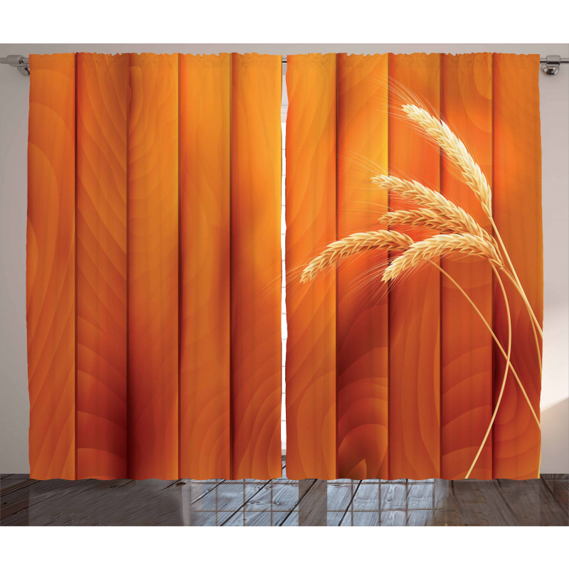 Wheat Spikes Wood Plank Curtain