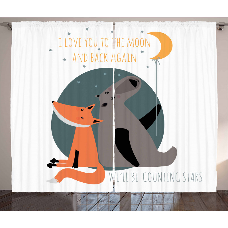 Bear and Fox in Love Curtain