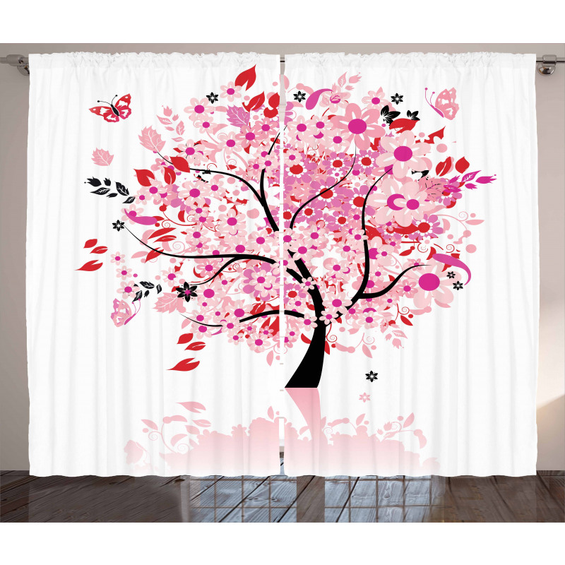 Abstract Tree and Flowers Curtain