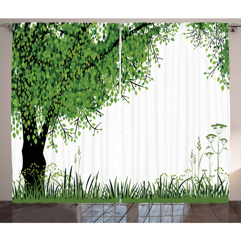 Tree Grass Summer Curtain