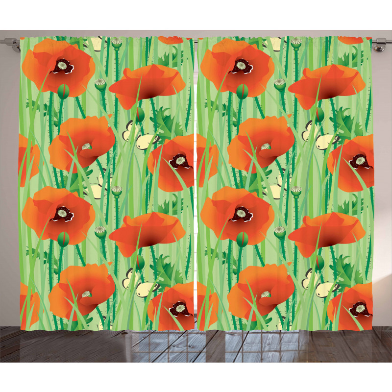 Poppy Flowers Field Curtain