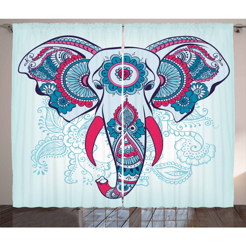 Doodle Elephant Design Curtain