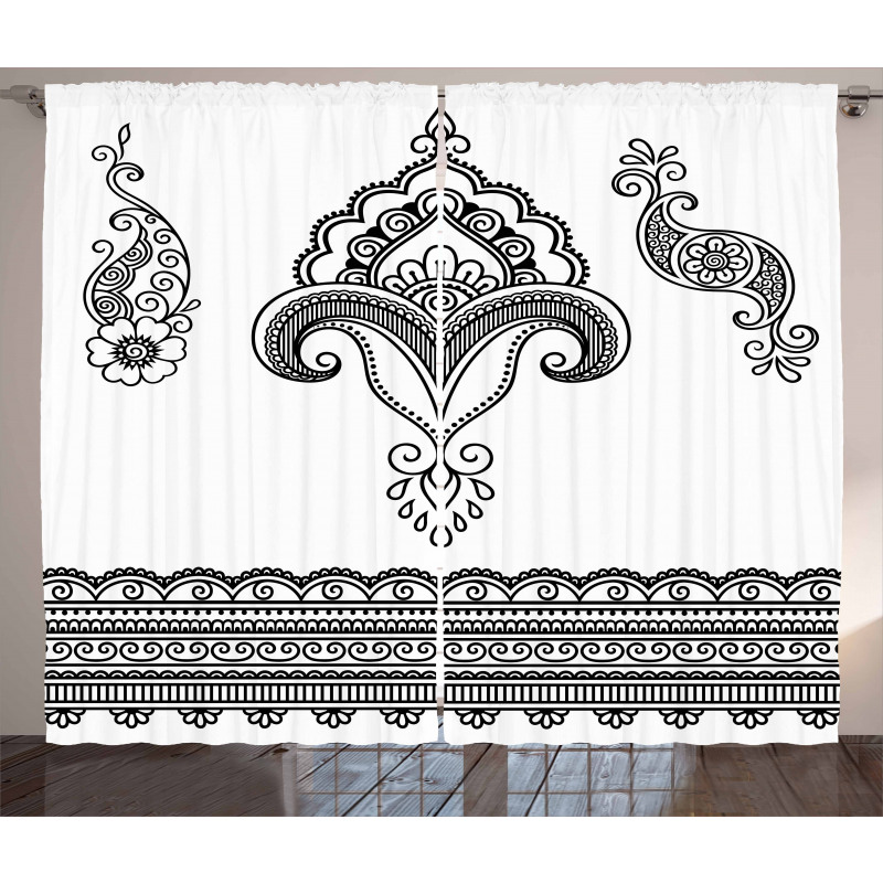 Floral Pattern Doodle Ornate Curtain