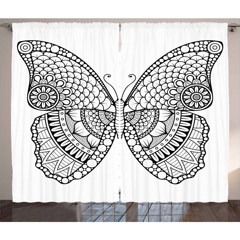Monochrome Butterfly Graphic Curtain