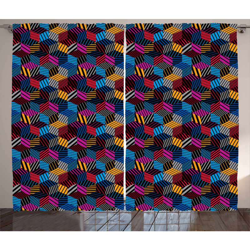3D Cube Stripes Style Curtain