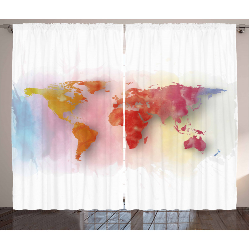 Watercolor World Map Curtain