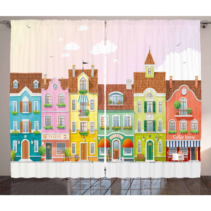 Retro Houses Digital Curtain