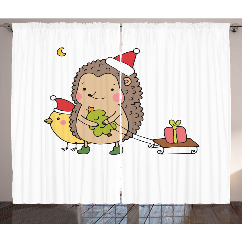 Cartoon Bird and Tree Curtain