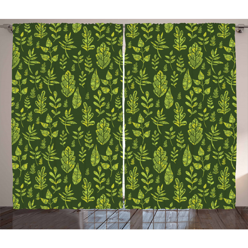Patterned Green Leaves Curtain