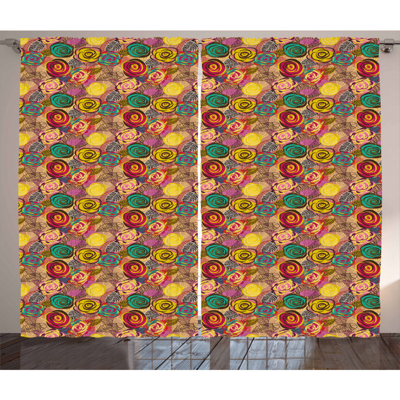 Colorful Rose Blossoms Curtain