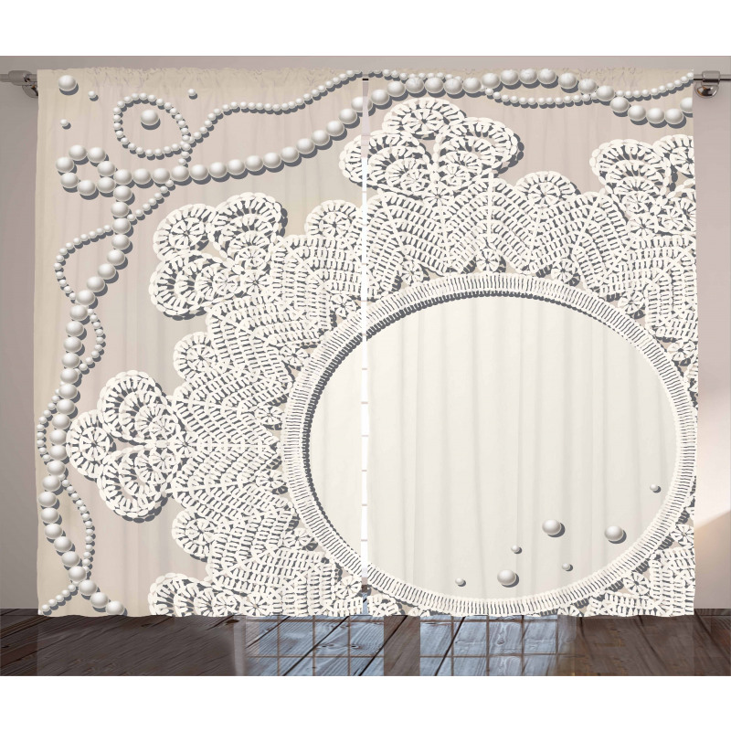 Medallion Lace Ornate Pearl Curtain