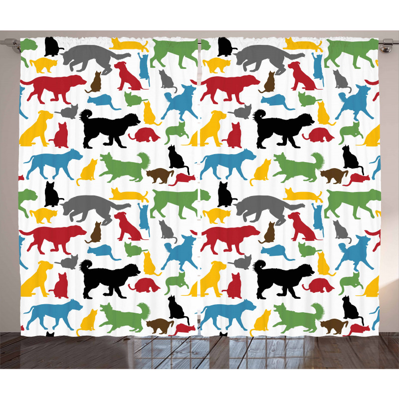 Colorful Cats and Dogs Curtain