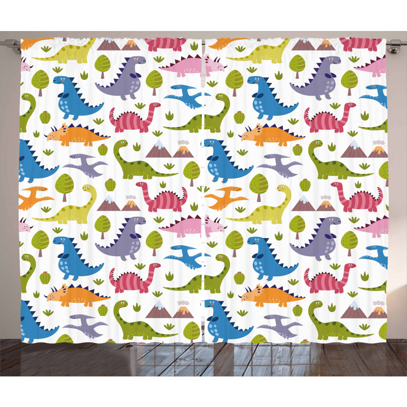 Dinosaurs Colorful Curtain
