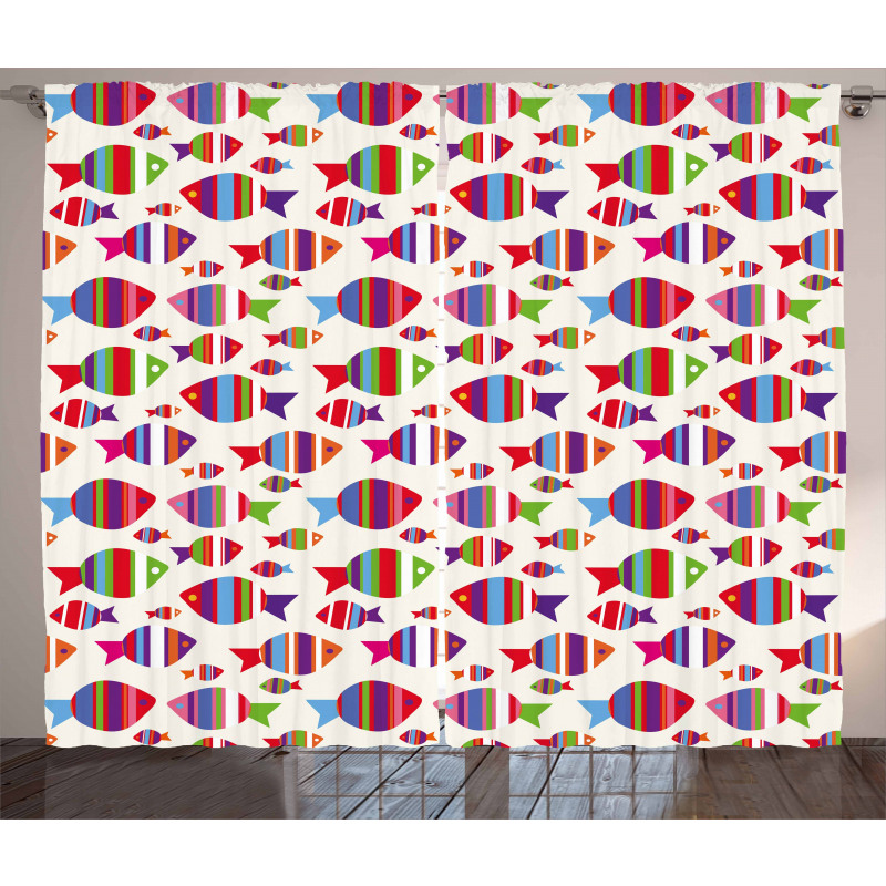 Vibrant Striped Fishes Curtain
