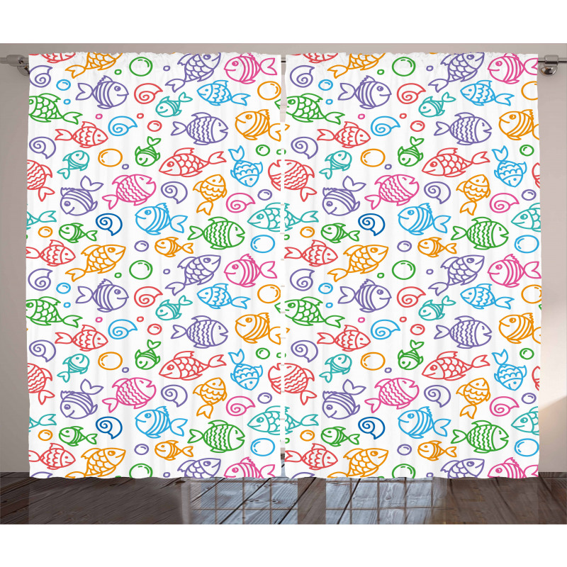 Doodle Fish Happy Aquarium Curtain