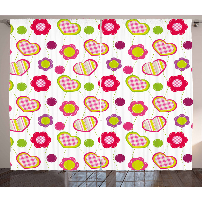 Patchwork Flowers Hearts Curtain