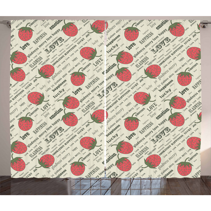 Retro Strawberry Love Curtain