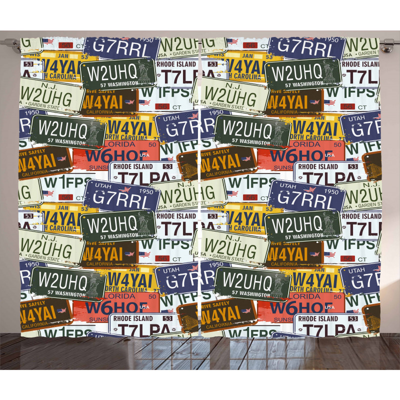 Retro Auto License Plates Curtain