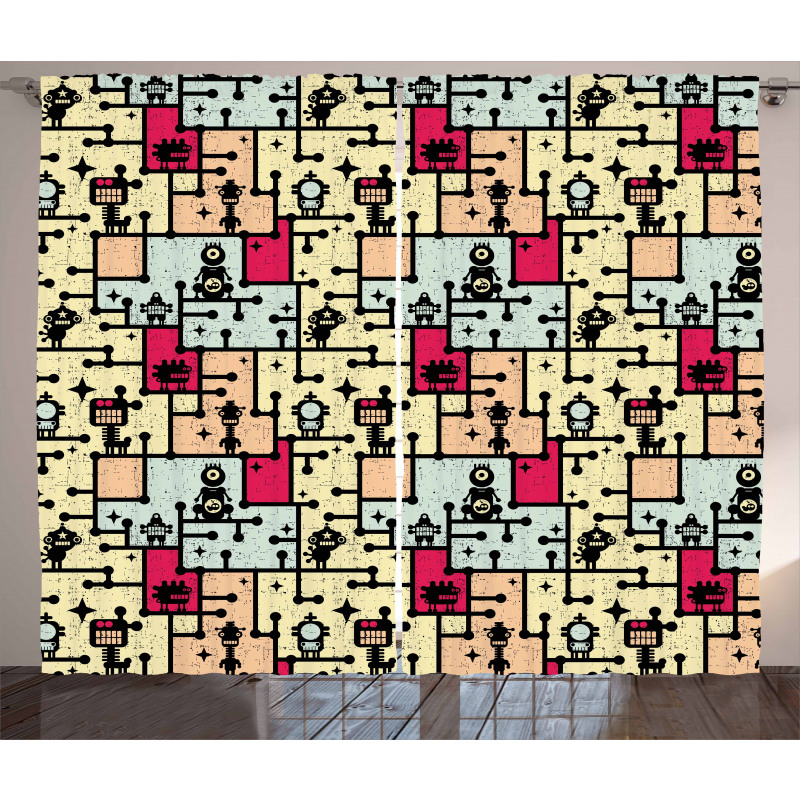 Robots on Grid Squares Curtain