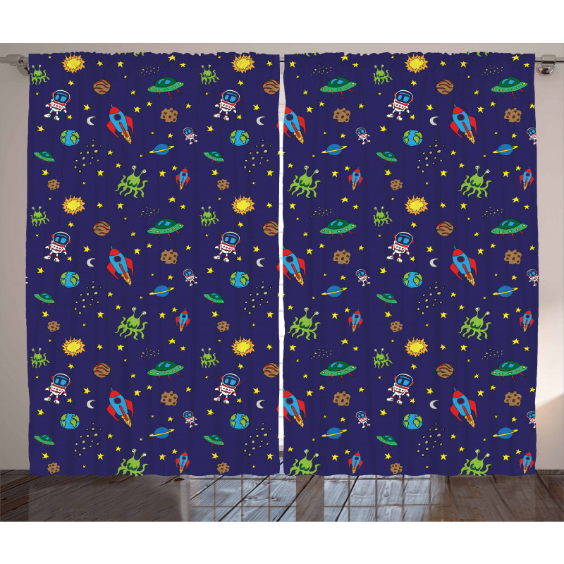 Doodle Cosmos Elements Curtain