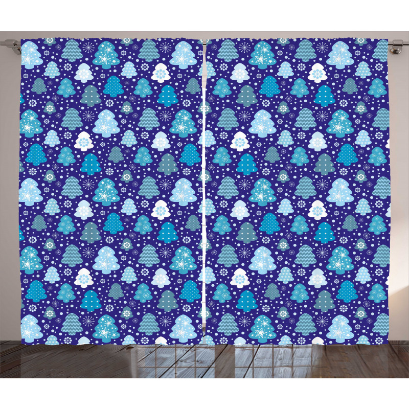 Snowflakes Xmas Trees Curtain