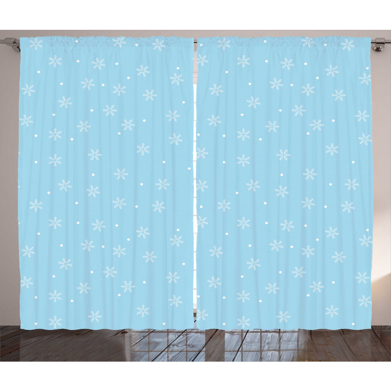 Soft Snowfall on Blue Curtain