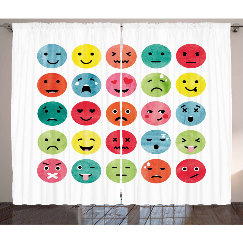 Abstract Watercolor Faces Curtain