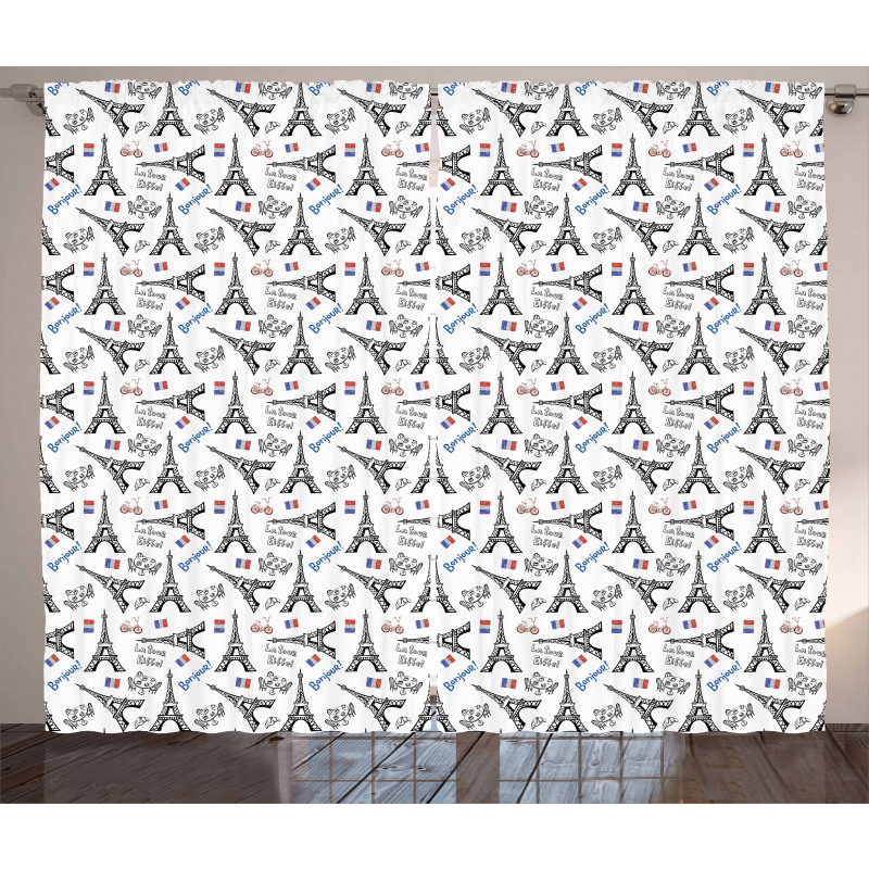French Doodle Art Curtain