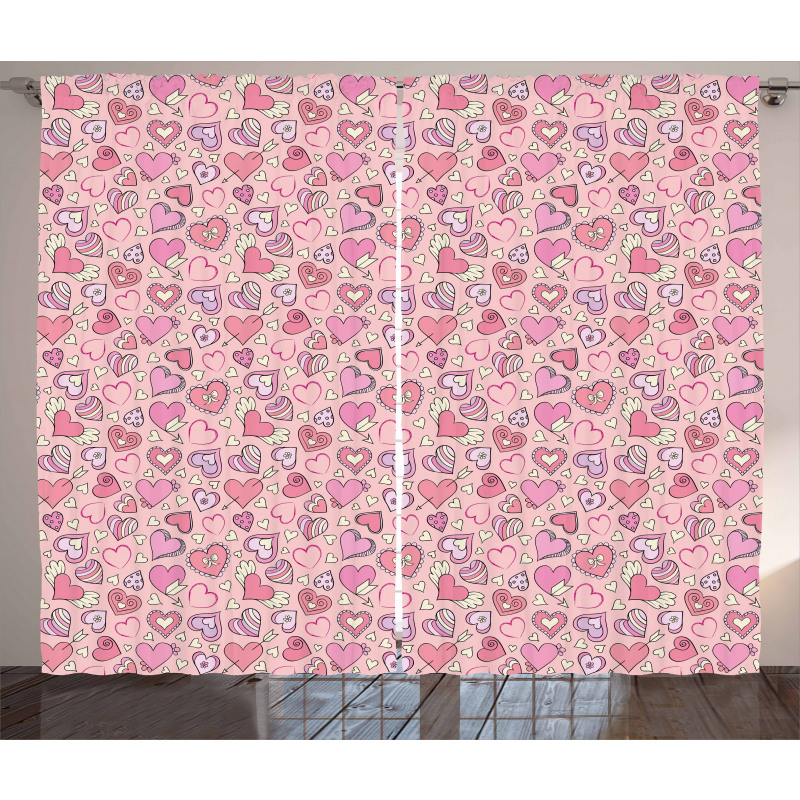 Romantic Doodle Heart Curtain