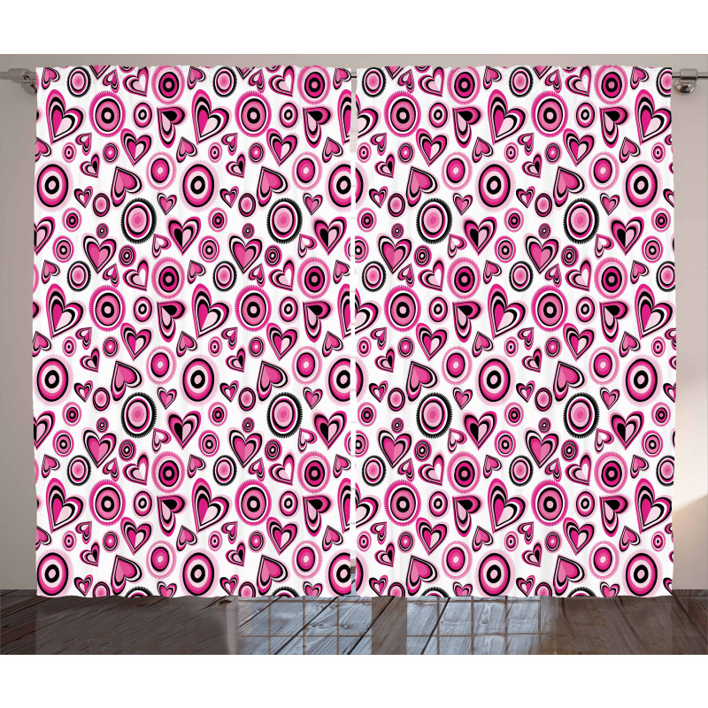 Pink Hearts and Circles Curtain