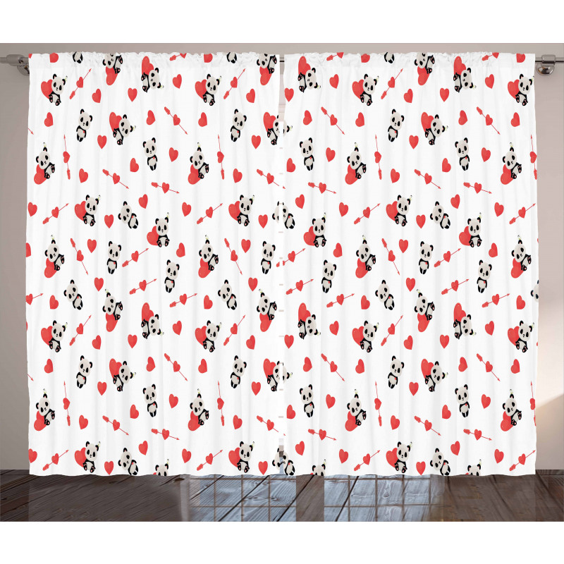 Panda with Hearts Curtain