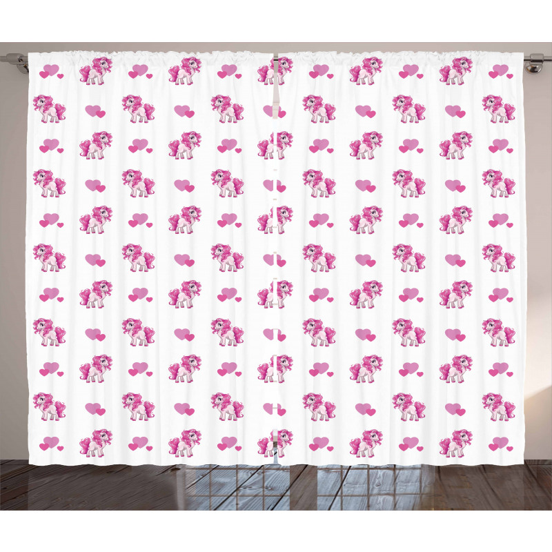 Pink Hearts Girls Pony Curtain