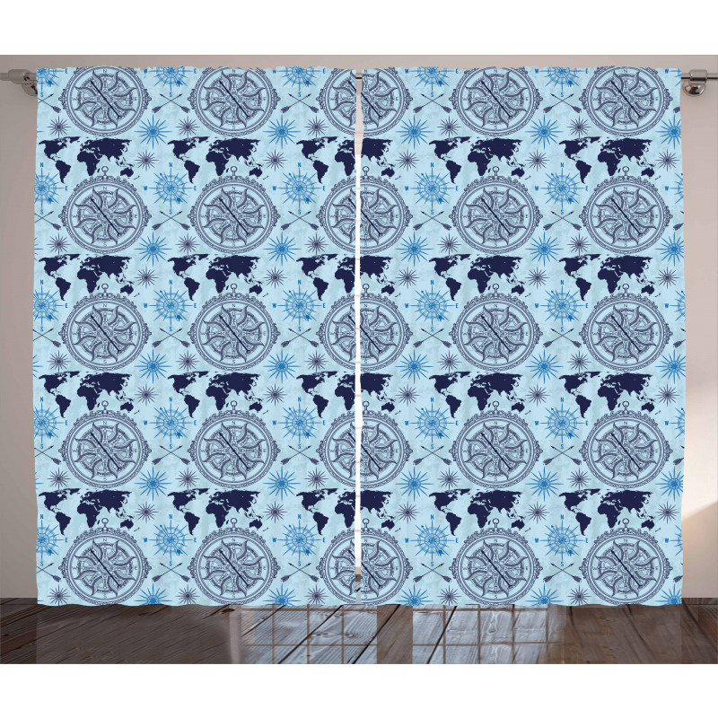 World Map Arrow Pattern Curtain