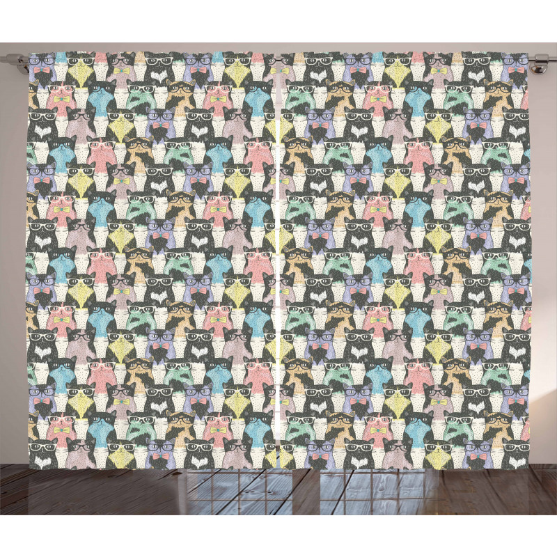 Retro Hipster Bow Ties Curtain