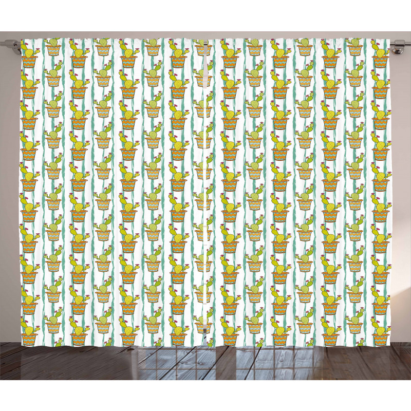 Vertical Lines Flowers Curtain