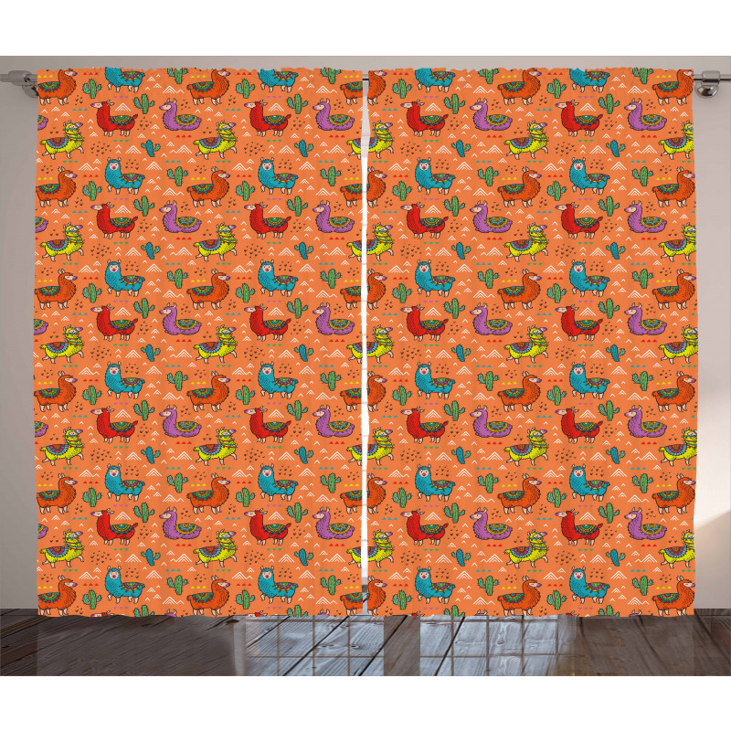 Colorful Alpacas Flower Curtain