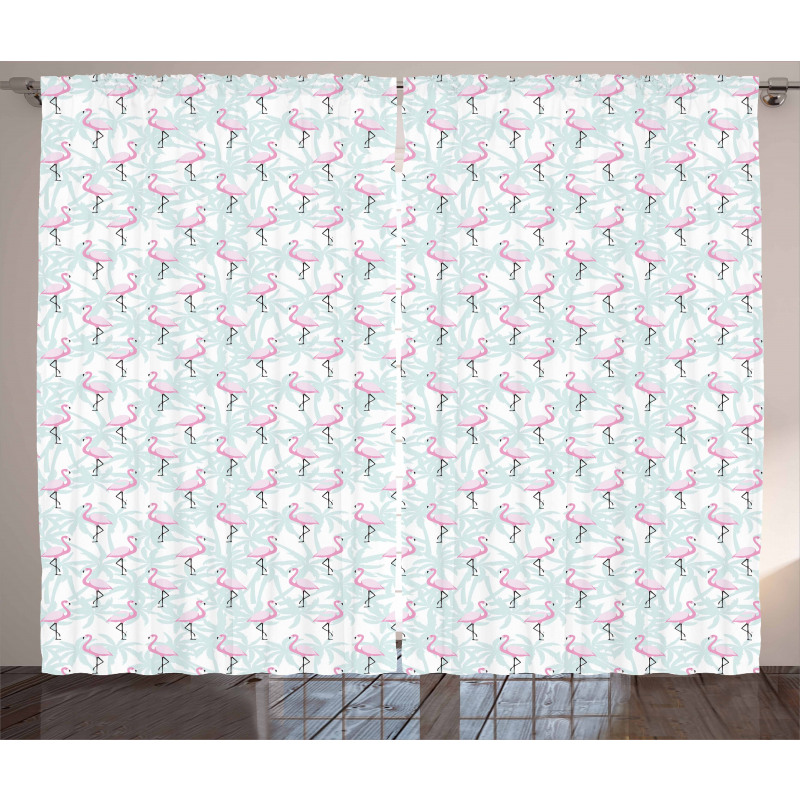 Palm Trees Pink Birds Curtain