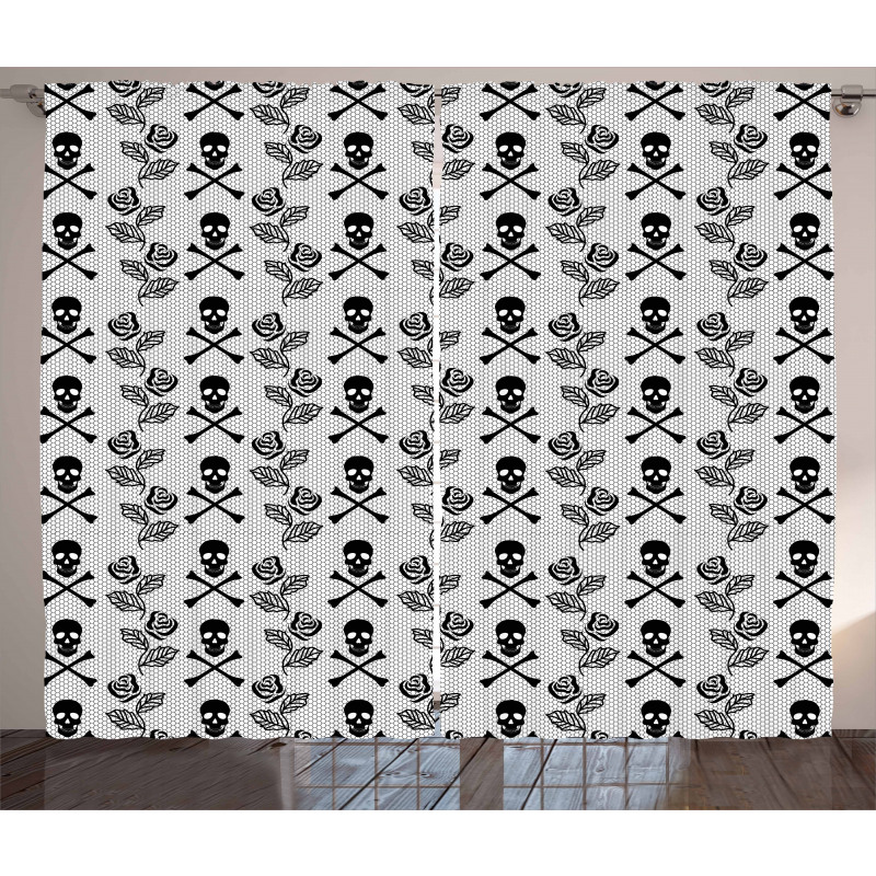 Lace Style Roses Skulls Curtain