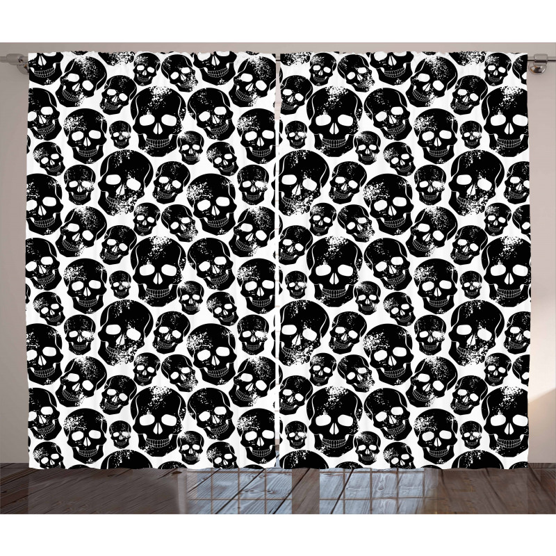 Grunge Black Skulls Curtain