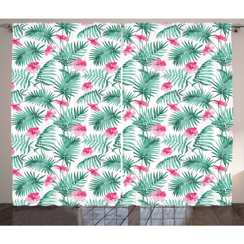 Tropic Ferns Flowers Curtain