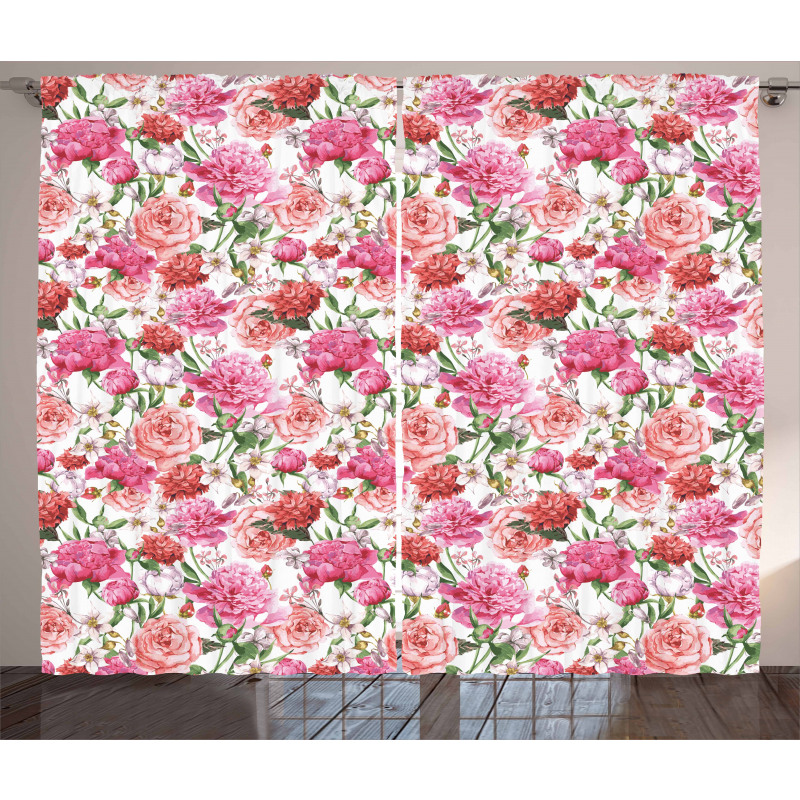 Pink Peonies Roses Curtain