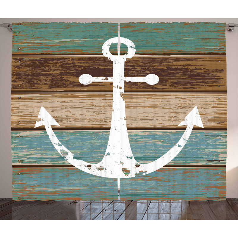 Grunge Marine Wooden Plank Curtain