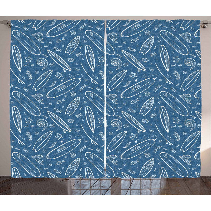 Ocean Waves Doodle Curtain