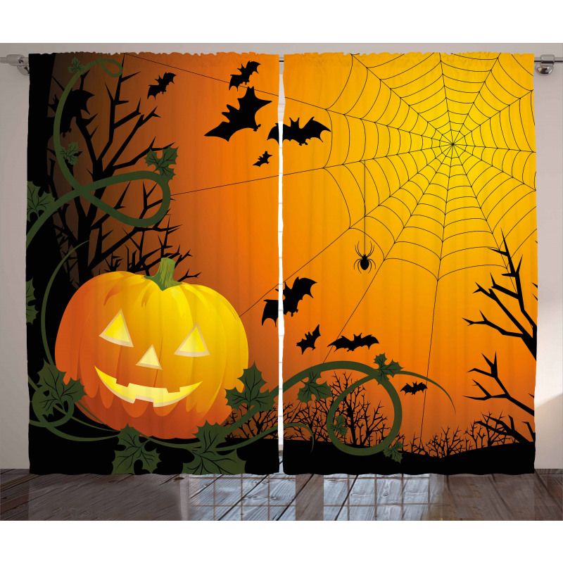 Pumpkin Leaves Bats Curtain