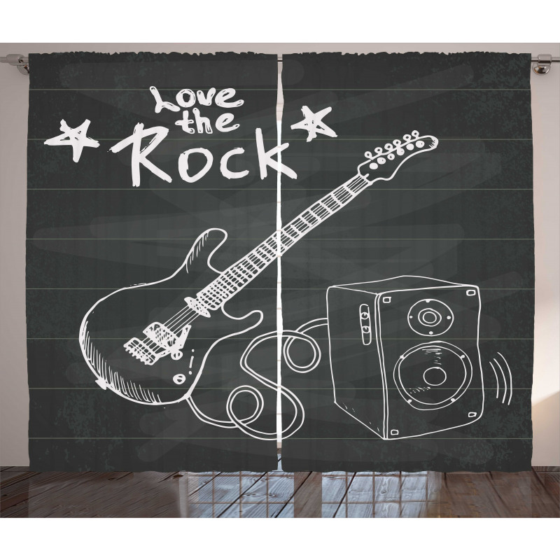 Love Rock Music Sketch Curtain