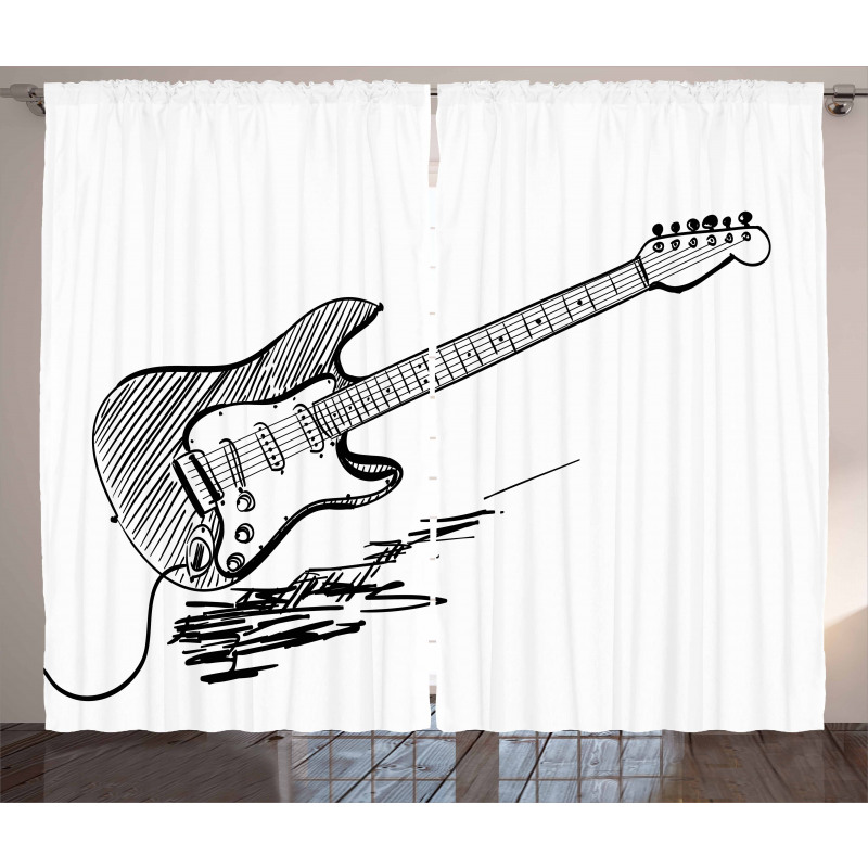 Rock Music Sketch Art Curtain