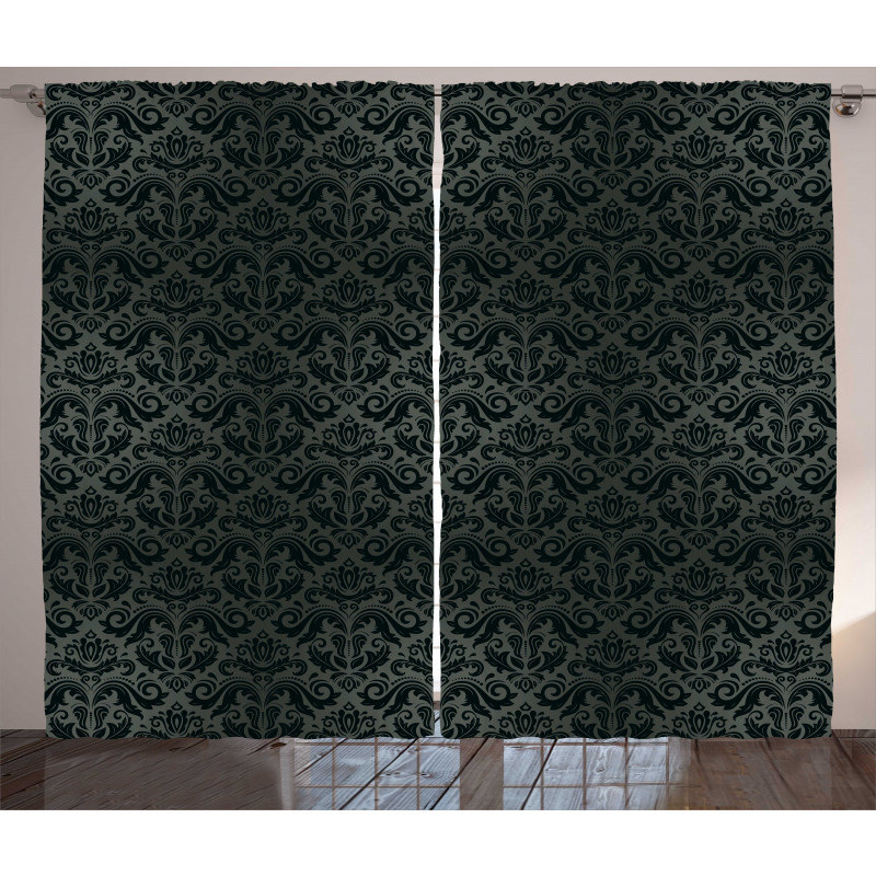 Black Damask Floral Curtain