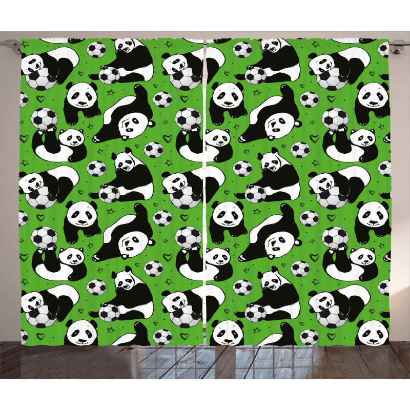 Funny Panda Hearts Stars Curtain